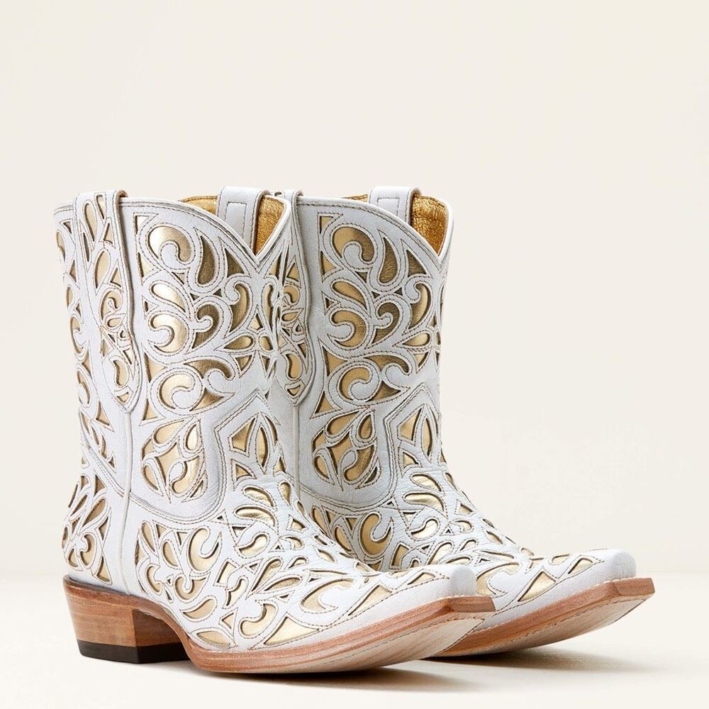 Ariat Valentina Western Boots White Gold Leather Snip Toe Womens 7B NEW